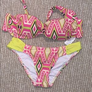 L*SPACE NWOT Pink & Light Green Bikini